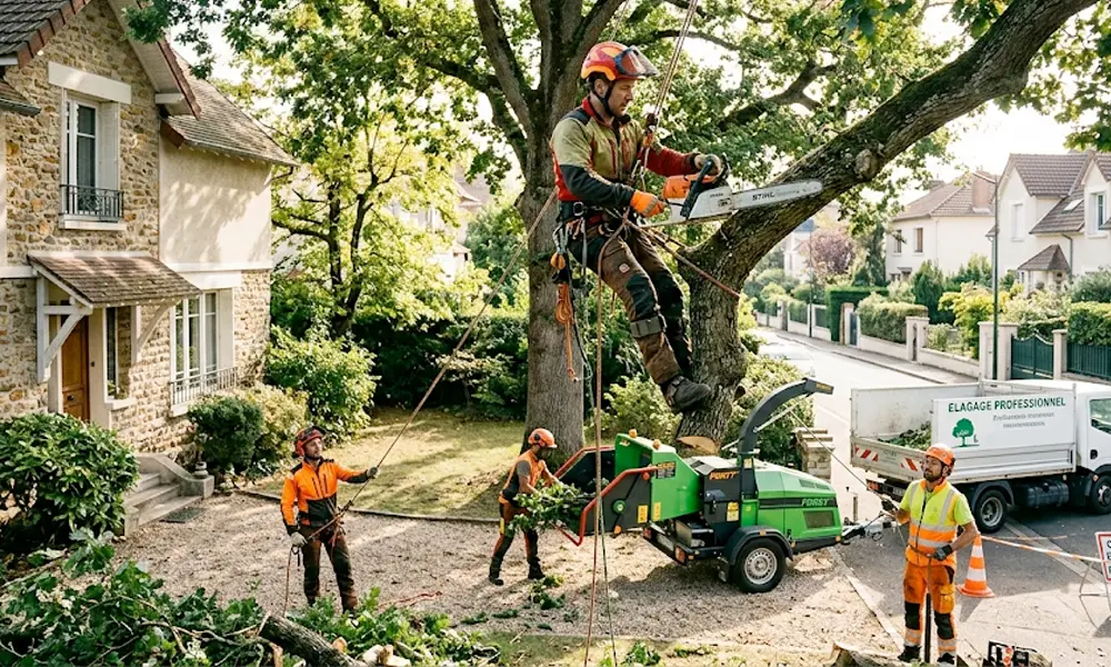 élagueur professionnel travaillant sur un arbre